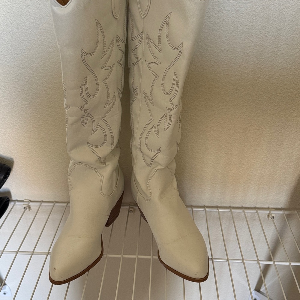 Women's White Over-the-Knee Western Boots with Embroidered Shaft
